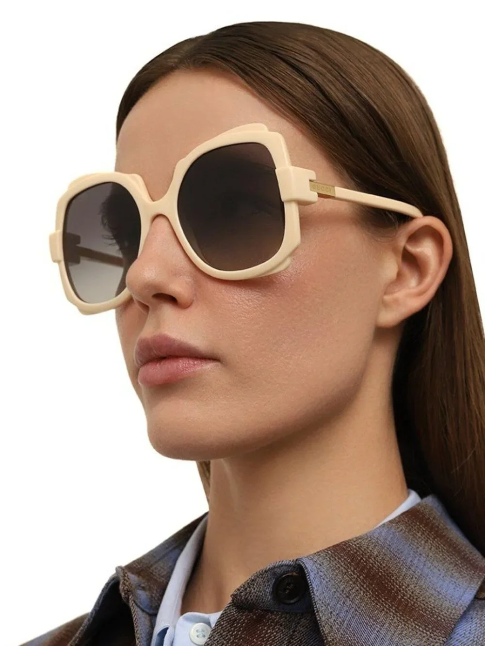 New Gucci GG1431S 004 Oversized White Gray Women Sunglasses